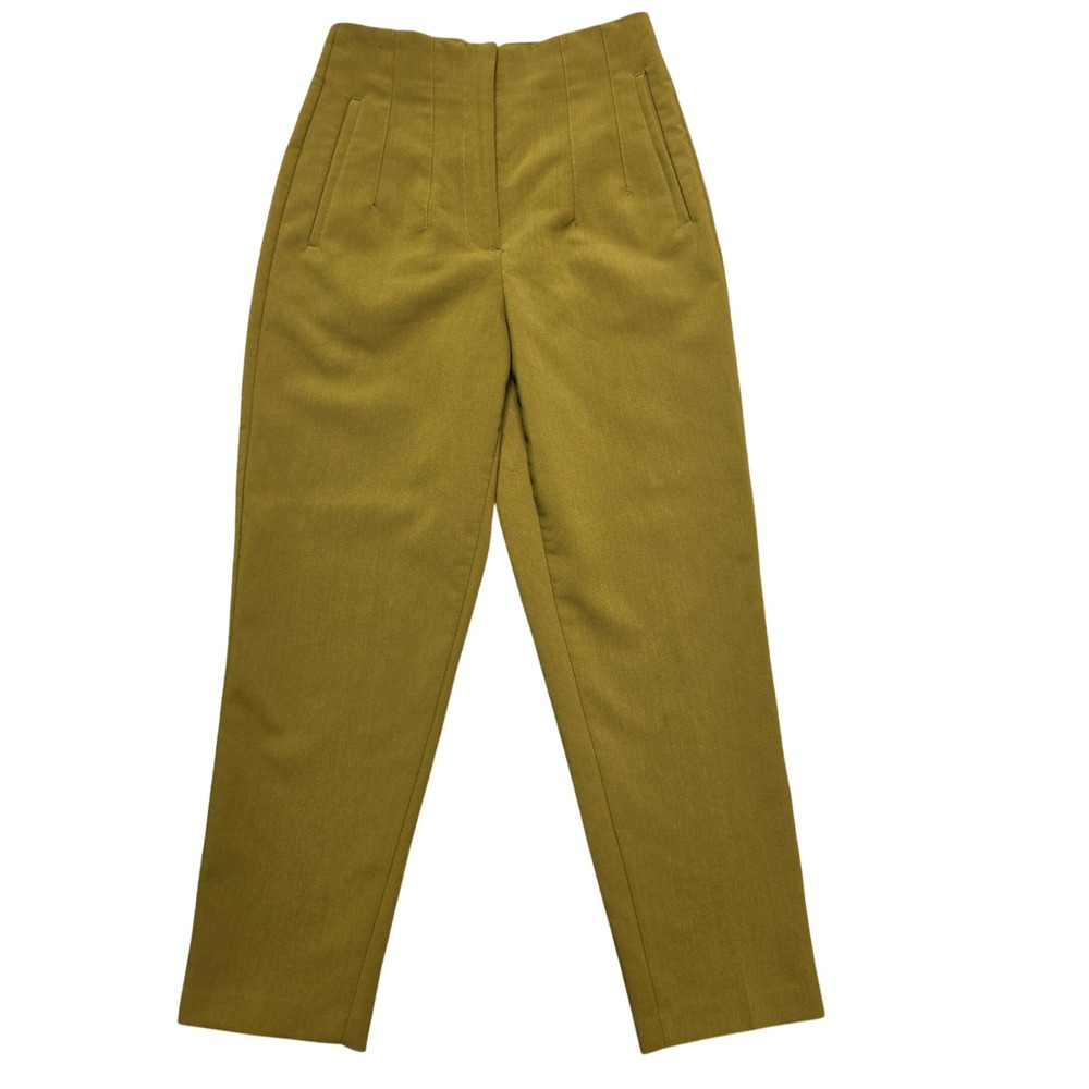 Zara Dress Pants Womens Medium Olive Green Excellent High Waisted Tapered Leg